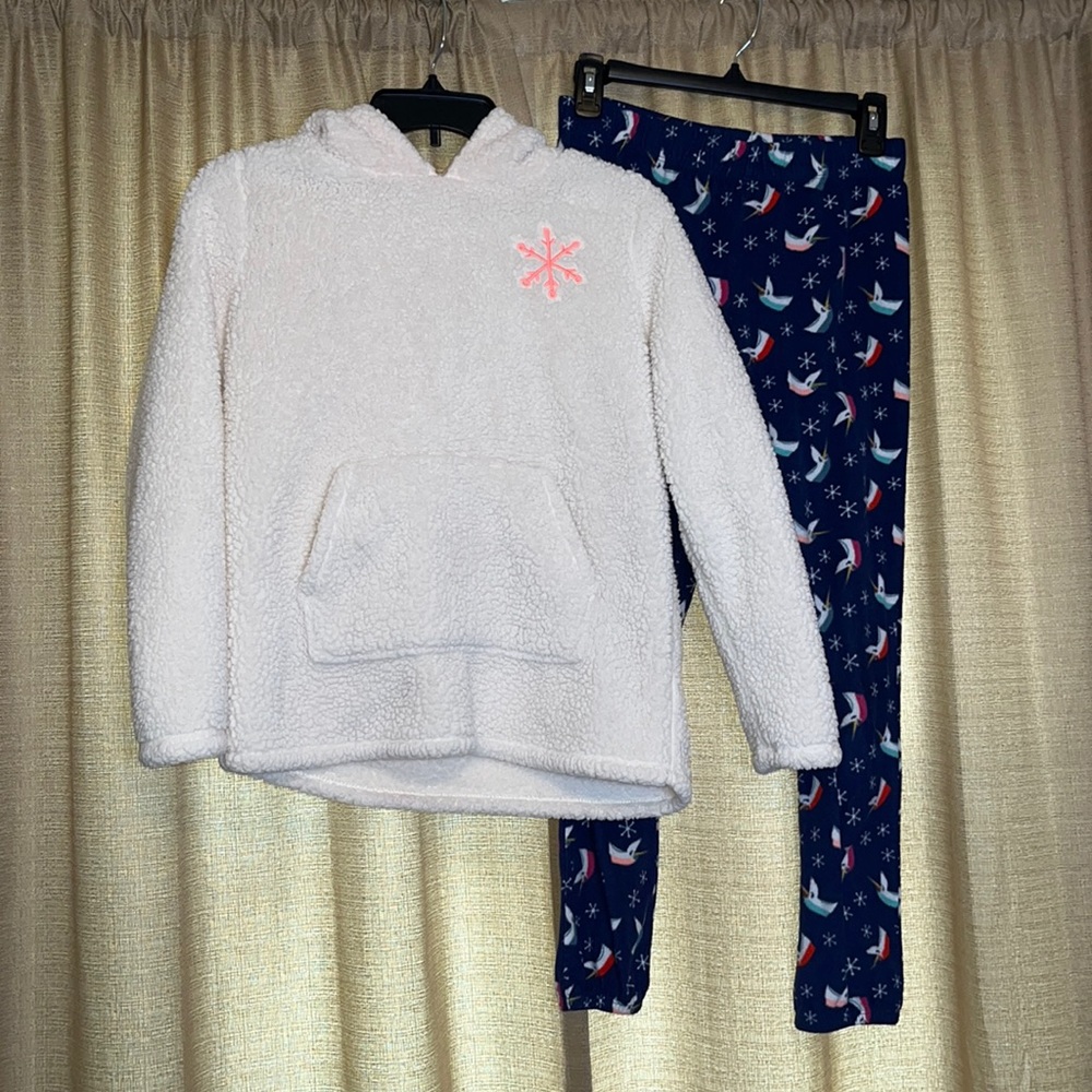 Cat & Jack Pajama Set Plush Hooded Top and Unicorn Fleece Pant Girls XL